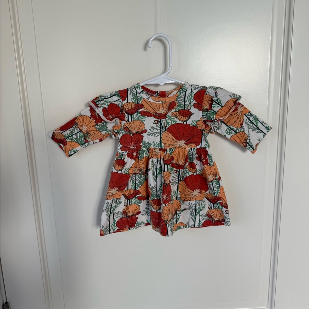 Kate Quinn Orange California Poppy Floral Ruffle Dress size 3-6M Baby